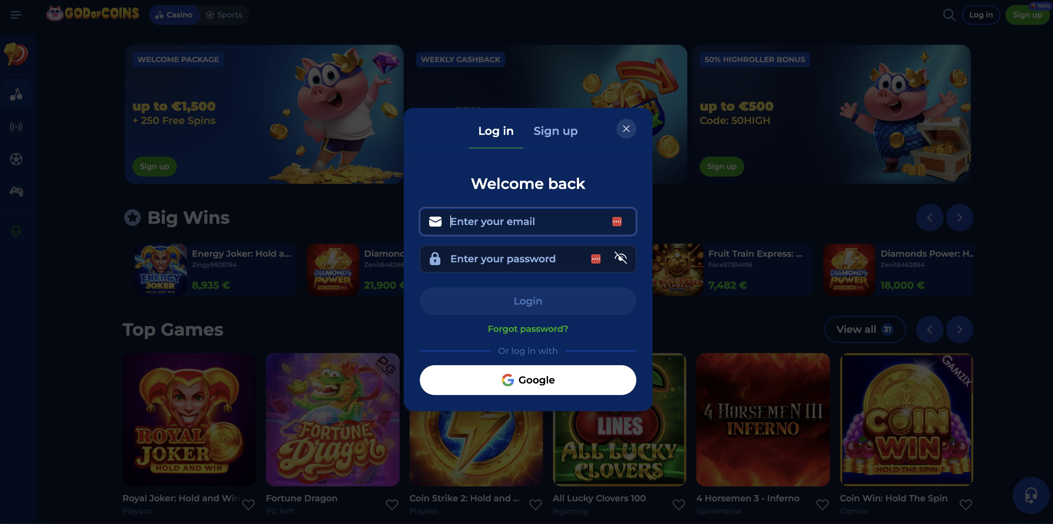 God of Coins Casino Login